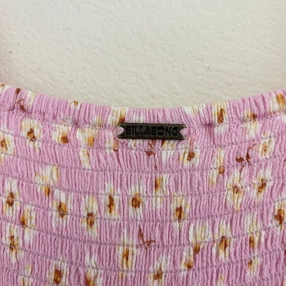 Billabong Dress Womens Medium Pink Swept Away Midi Peasant Casual Boho Floral - Picture 8 of 12